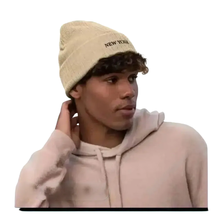 Beige Herren- und Damen-Strickmütze von BUYATHOME24, Winter-Beanie, 45-64 cm, für kalte Tage, warm und bequem.
