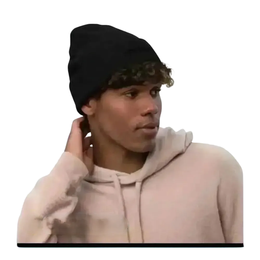 Schwarze Herren- und Damen-Strickmütze von BUYATHOME24, warme Beanie in 45 cm Länge für den Winter.