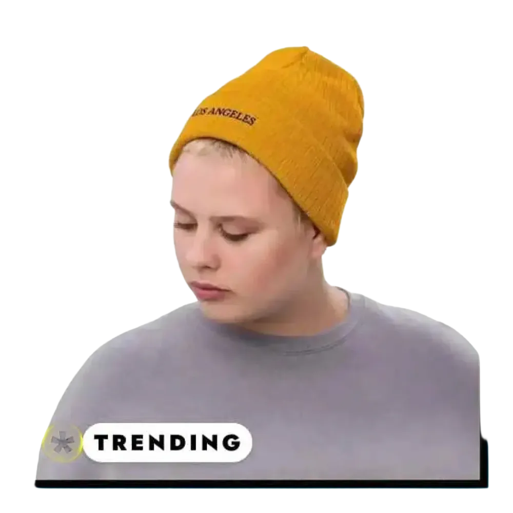 Zweilagige gelbe Wintermütze Beanie für Damen und Herren, gestrickte Mütze, 45-64 cm, von BUYATHOME24