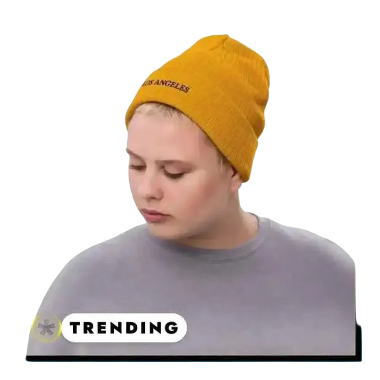 Zweilagige gelbe Wintermütze Beanie für Damen und Herren, gestrickte Mütze, 45-64 cm, von BUYATHOME24