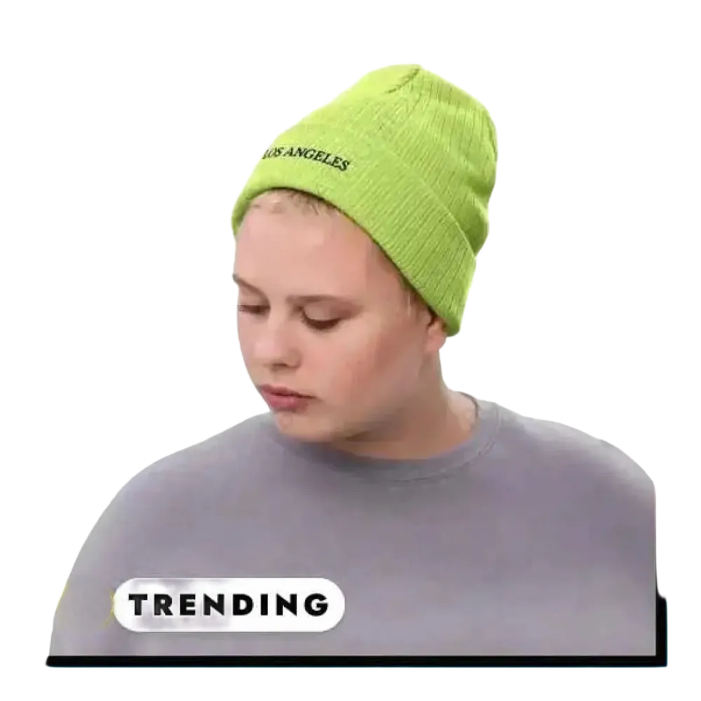 Zweilagige grüne Strickmütze Beanie für Herren und Damen, bequeme Wintermütze in Acid Green, 45-64 cm.