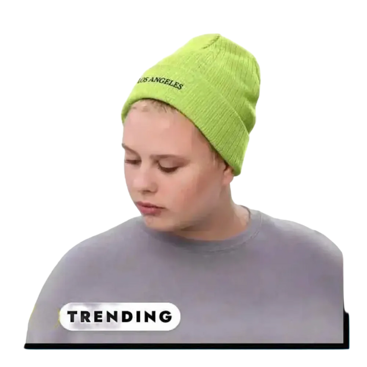 Zweilagige grüne Strickmütze Beanie für Herren und Damen, bequeme Wintermütze in Acid Green, 45-64 cm.