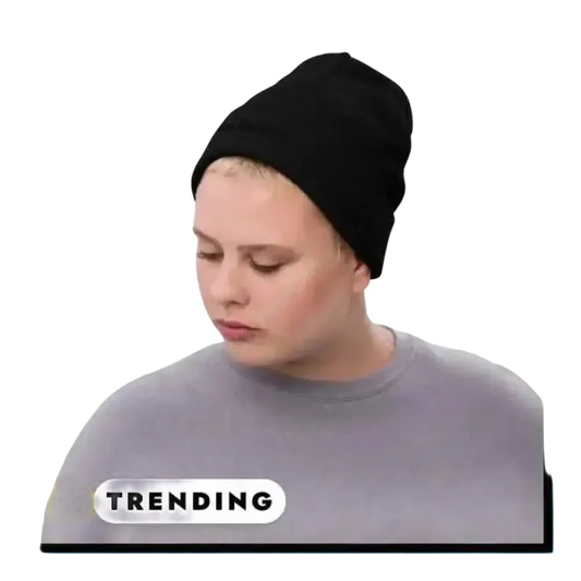 Zweilagige schwarze Wintermütze Beanie für Damen und Herren, 45-64 cm, aus Strick, von BUYATHOME24