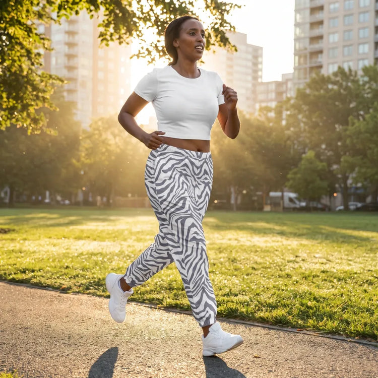 Zebra Print Unisex Trainingshose aus Polyester, wasserabweisend, in XS bis 3XL, bequem und stylisch für Sport und Freizeit.