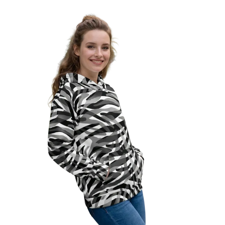 Zebra Tierdruck Damen Hoodie mit Allover-Print, Unisex Kapuzenpullover in XS-3XL, bequeme Freizeitkleidung von BUYATHOME24