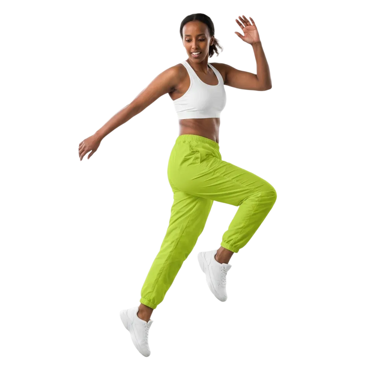 Zitronengelbe Unisex Trainingshose aus Polyester mit Mesh-Futter, bequem und sportlich, in den Größen XS bis 3XL.